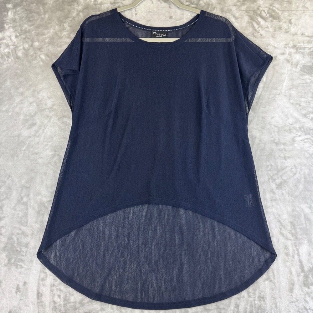 Threadz Australia Navy Blue Sheer High Low Tunic Top Womens Sm Flowy (1355)